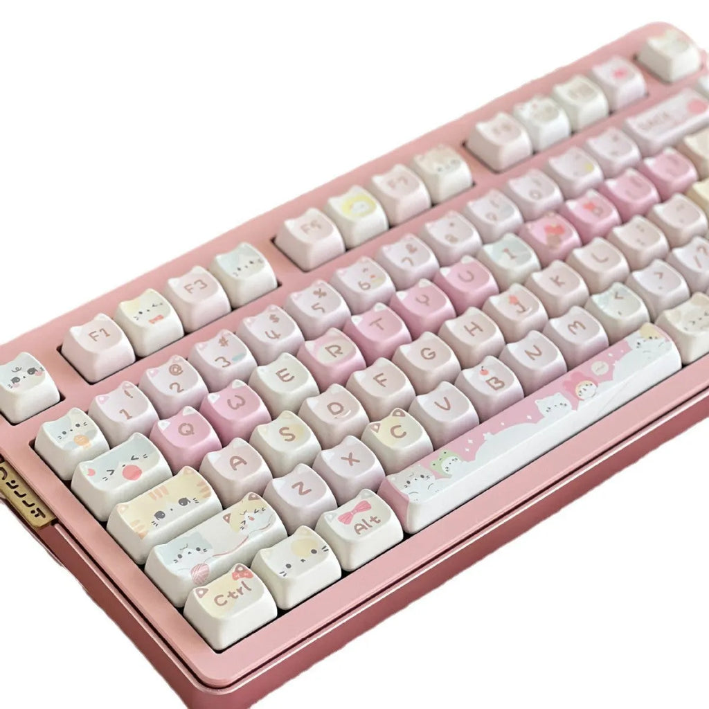 Meow Meow Team themed 141-piece plastic keycap set for MX mechanical keyboards with five-sided sublimation printing.