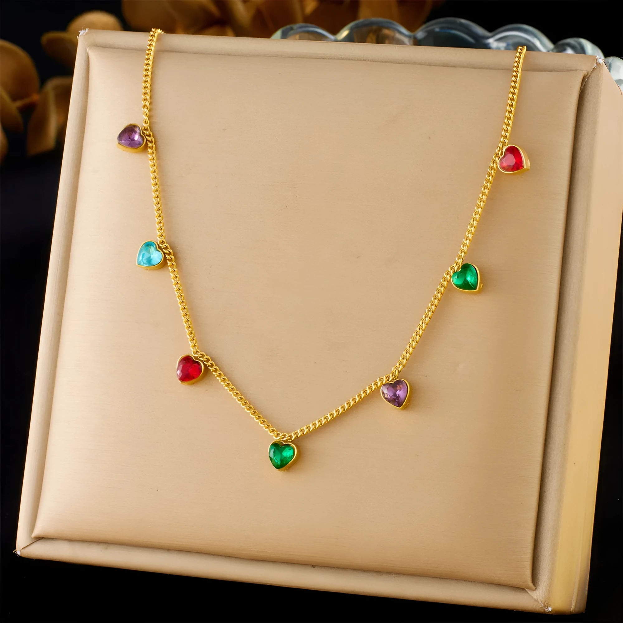 Women's gold-plated stainless steel heart necklace with adjustable 41-50cm chain