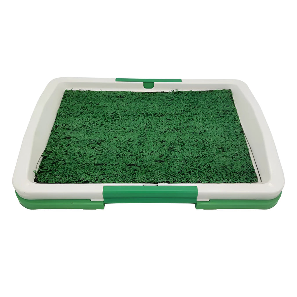 Green artificial grass indoor dog toilet tray with three-layer construction for puppy potty training