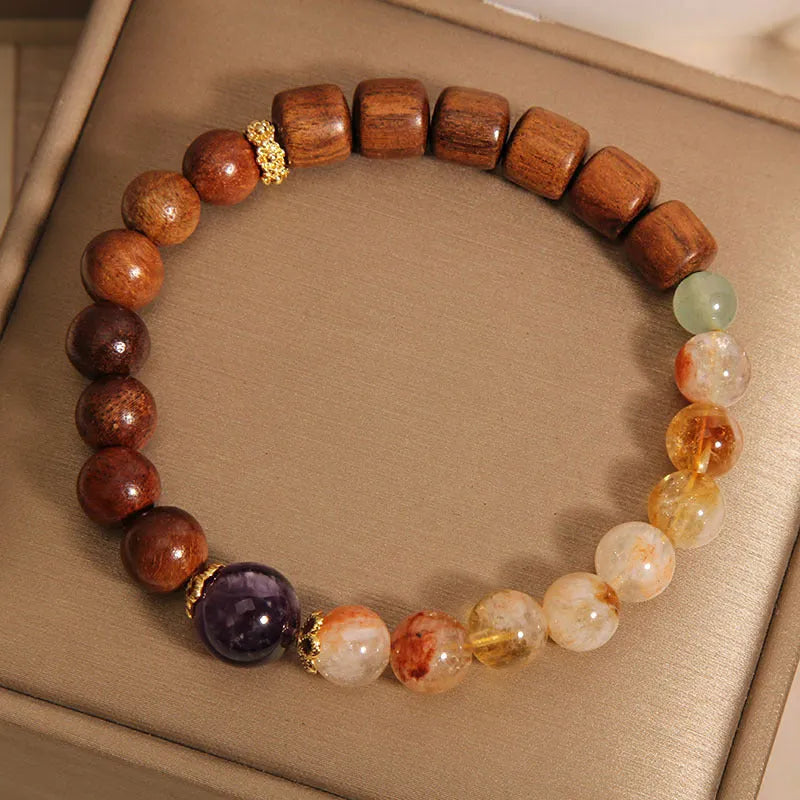 Women's pineapple yellow tower crystal bracelet with ebony amethyst stones, pearls and rhinestones