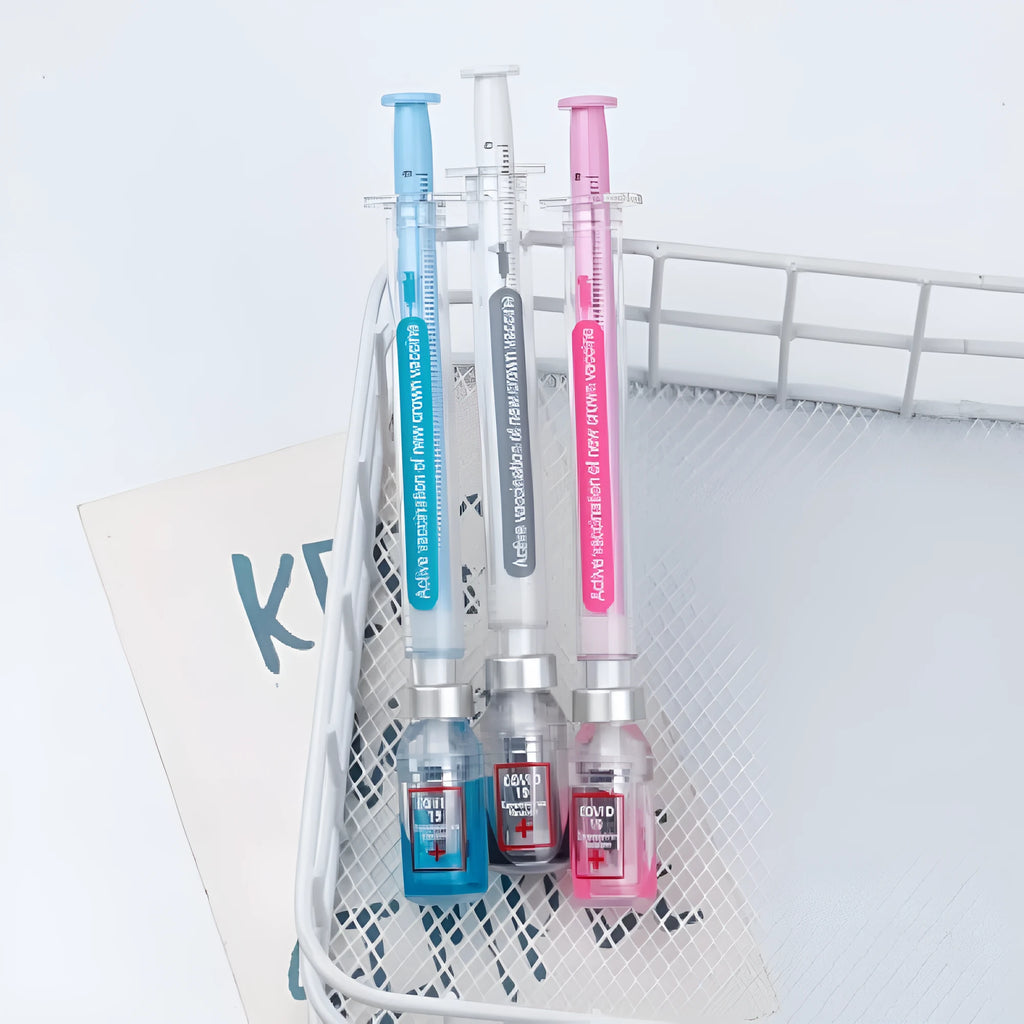 Creative vaccine design gel pen with black 0.5mm refill and plastic barrel