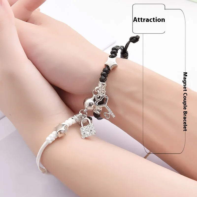Electroplated alloy suction cup couple bracelets with crown and diamond designs