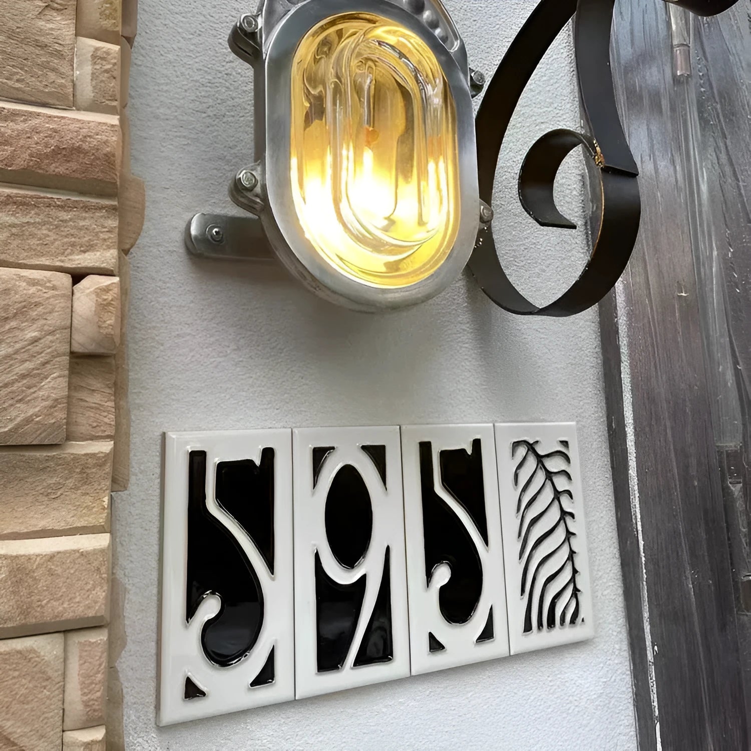 Handmade ceramic retro doorplate with enamel art numbers measuring 76x152mm