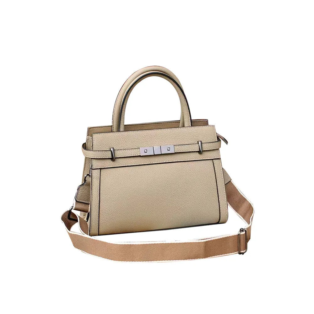 Small square genuine leather shoulder bag in neutral colour with internal organisation compartments
