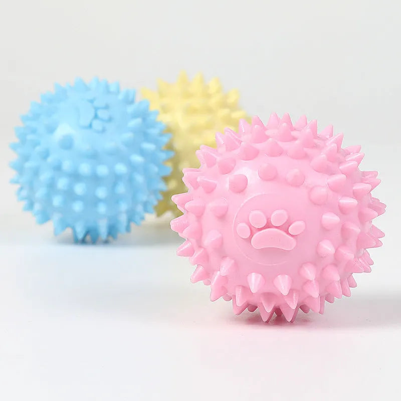 Blue TPR pet chewing ball with textured surface for dental cleaning, 6cm diameter