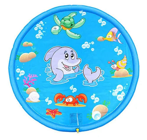 Children's water spray play mat with marine animal designs for outdoor garden use