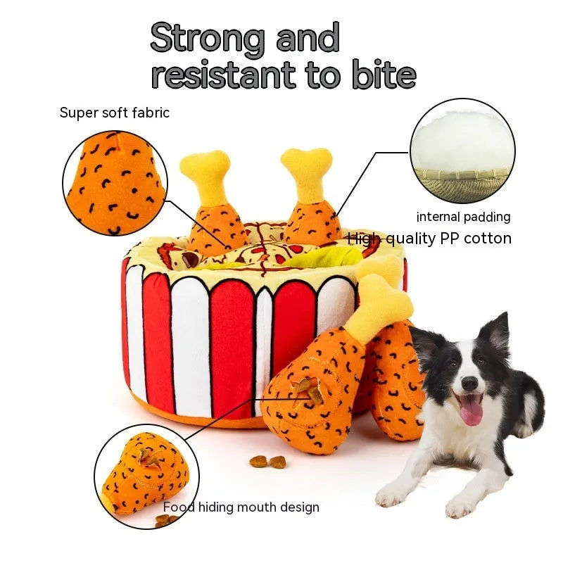 Plush simulation chicken leg dog toy with interactive sound and food leakage puzzle in Tibetan Chicken Leg Warmer colour