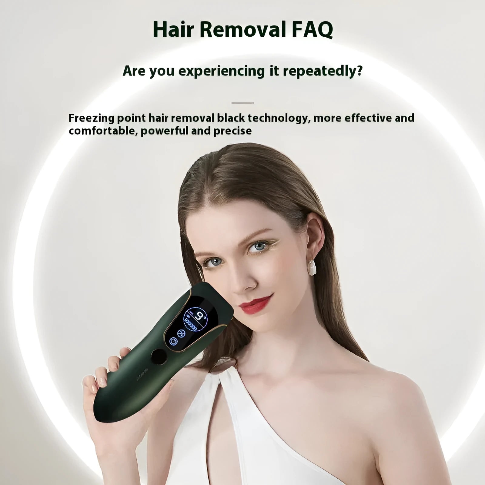 Freezing point hair removal device in Sundial green, pink or white for face, legs and body hair removal.