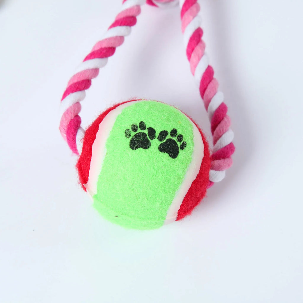 Medium large dog cotton string tug toy with ventilation holes in red and white colour