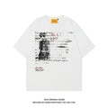 Men's black hip hop style loose T-shirt with white printed letters design and raglan sleeves