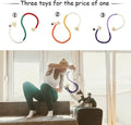 70cm long cat bite rope toy in colours purple, orange, and red with green, made of cotton string.