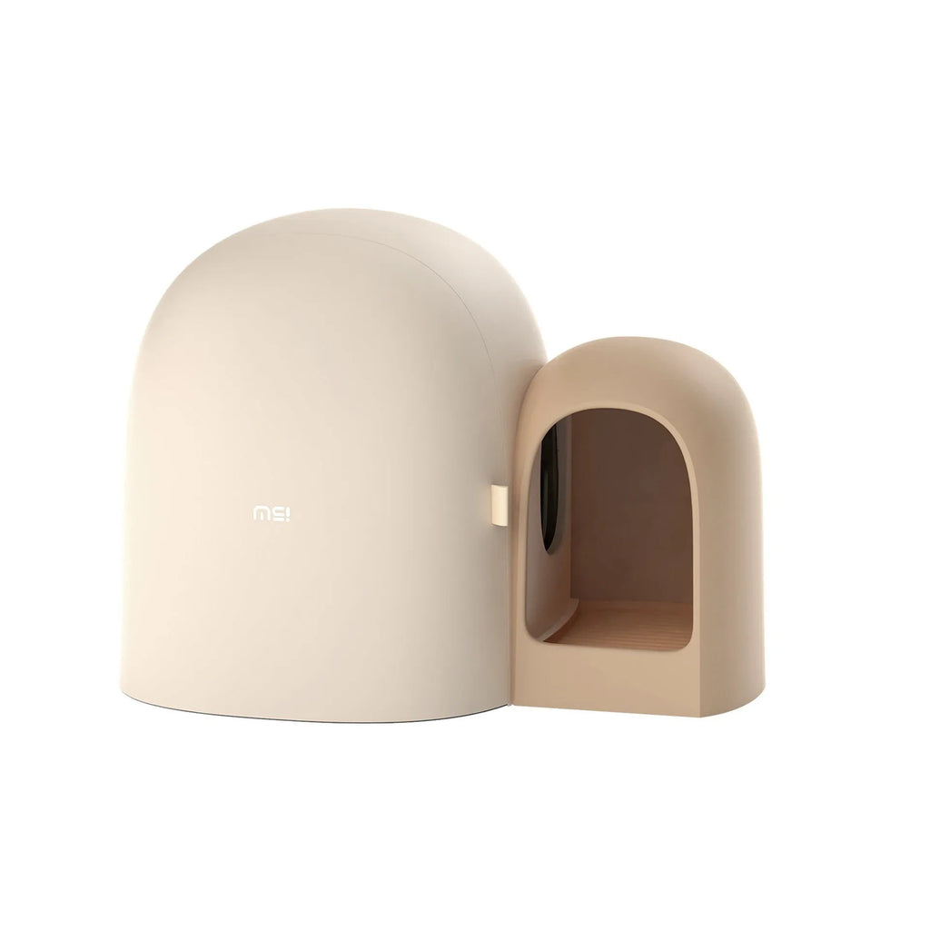 Fully enclosed oversized cat litter box in ABS plastic showing dimensions 67.7cm by 49cm by 50cm