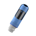 Portable dog water bottle with built-in bowl in dark blue, white, and yellow colour options