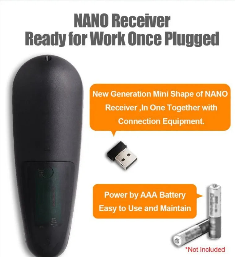 G30 black wireless keyboard remote control with nano receiver for smart TV and media PC.