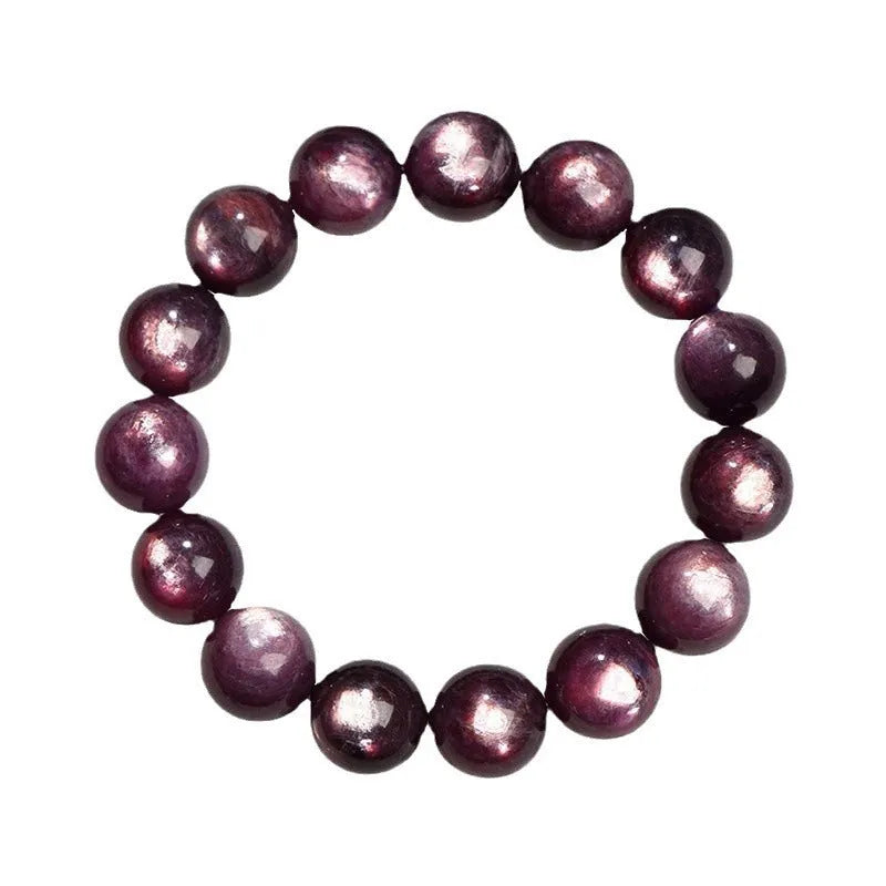 Natural purple lepidolite crystal bracelet with polished round beads in circular geometry