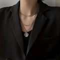 Alloy geometry pendant necklace with electroplated finish and round plate multi-layer design