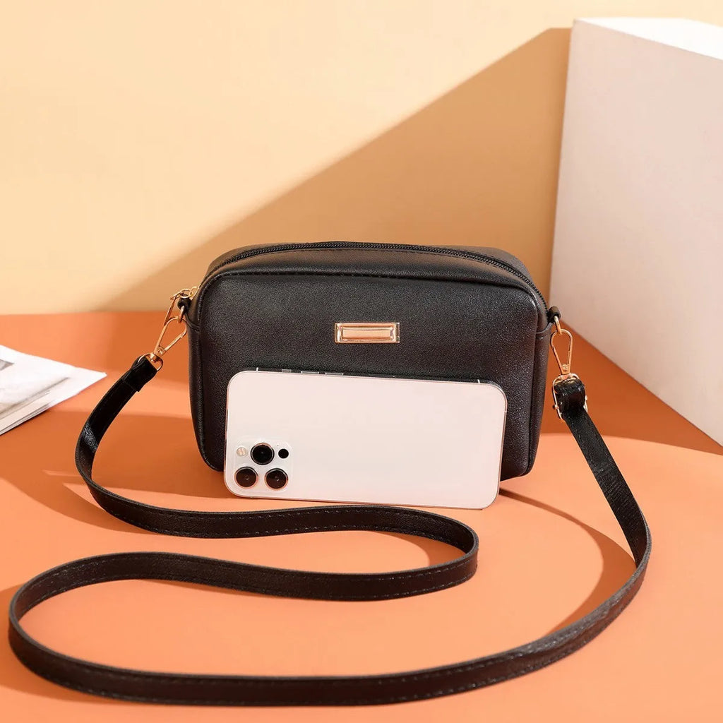 Women's solid colour PU leather shoulder bag with three-dimensional pockets in five colour options
