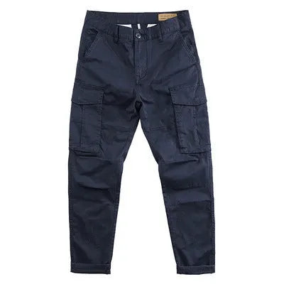 Men's solid colour cotton multi-pocket labour protection trousers in a cropped length.
