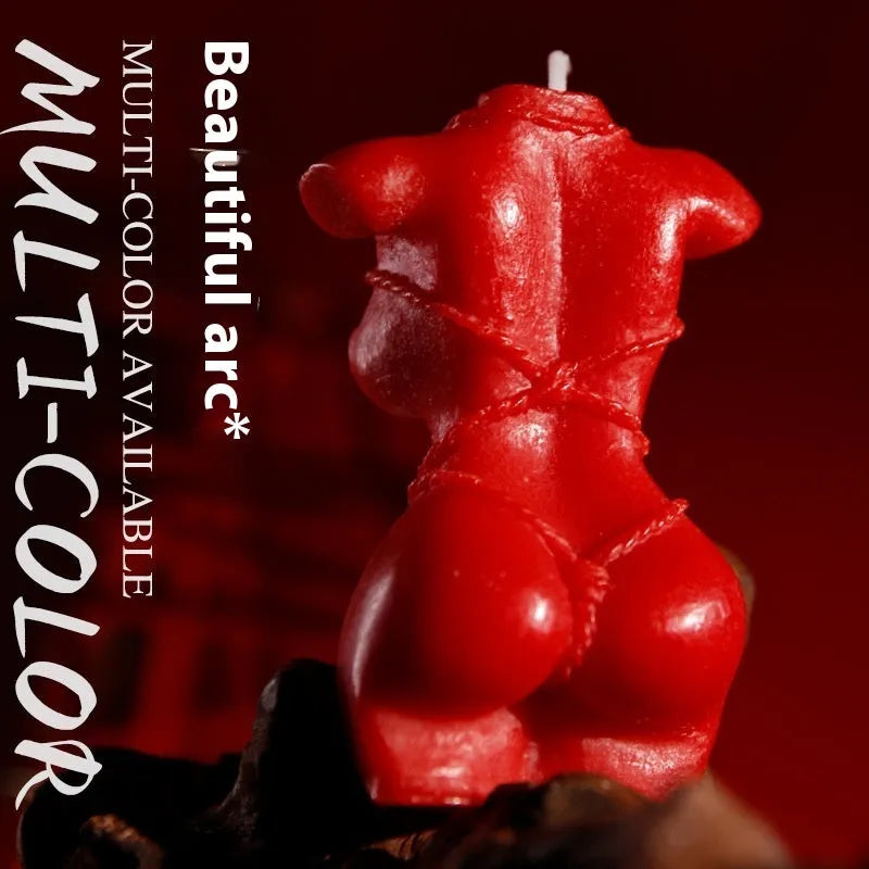 Low temperature soy wax candle in bikini shape, colour options: red, pink, purple.