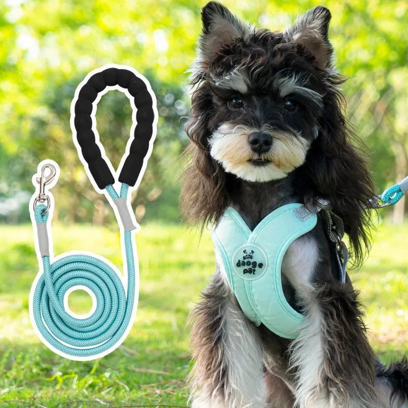 Adjustable dog harness and lead set with hand-holding rope in multiple colour options
