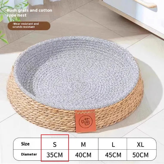 Rattan woven cat nest bed available in four sizes for indoor feline use