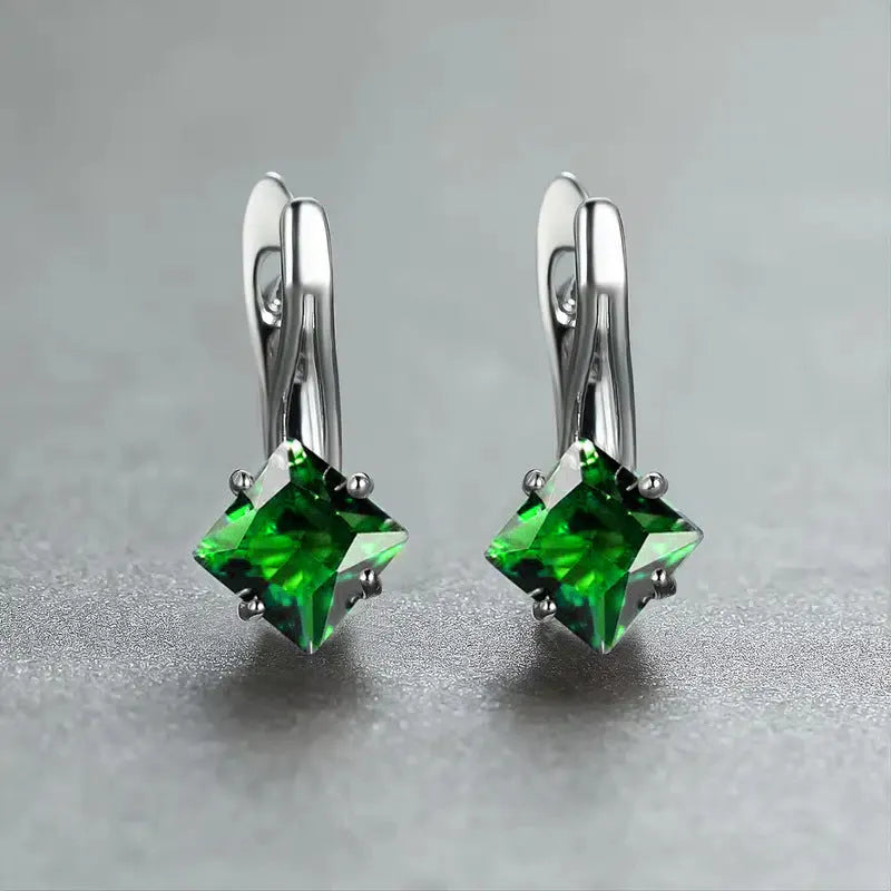 Women's diamond pattern earrings with zircon inlay on copper in three colour variations