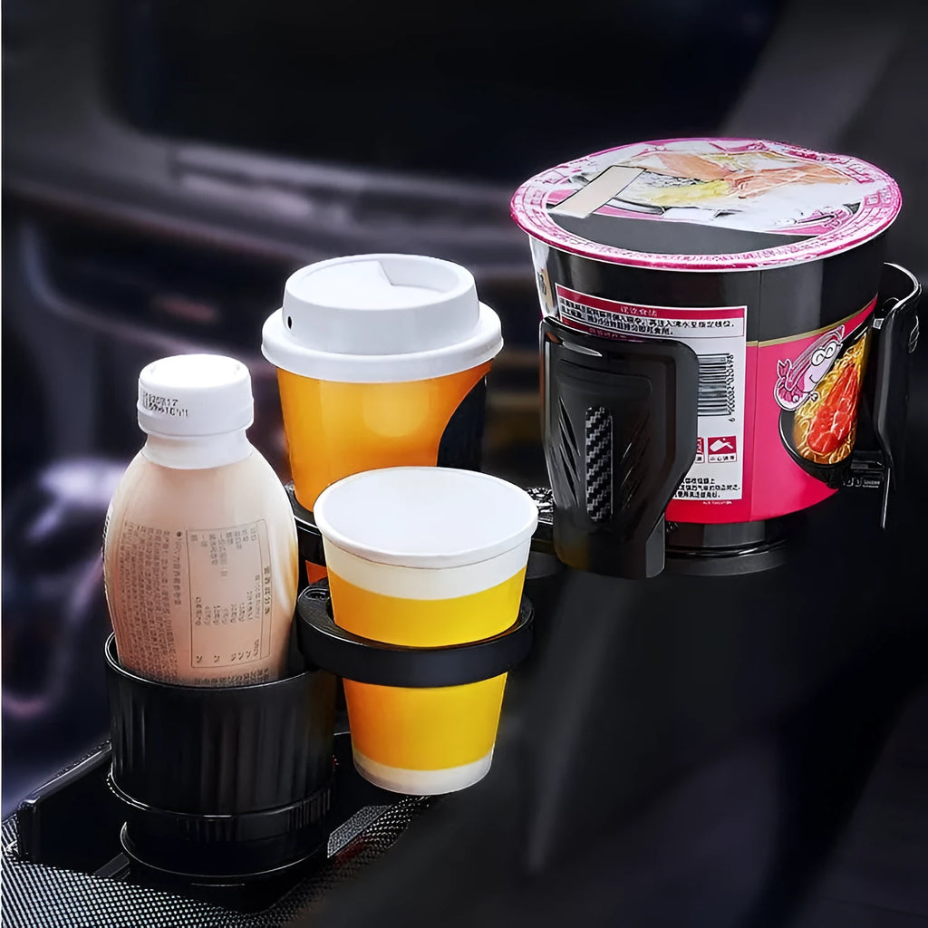 Carbon black adjustable car cup holder with retractable base for 6.5-10 cm drink bottles