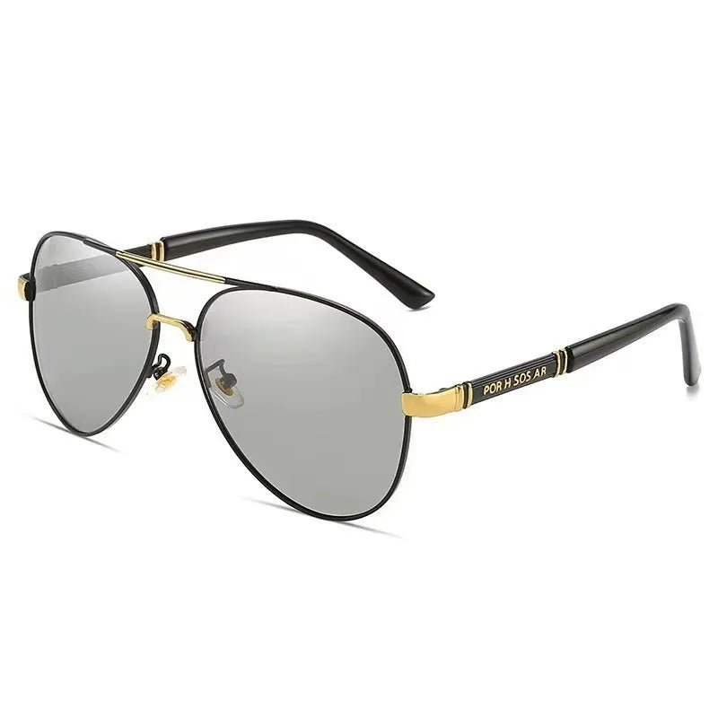 Men's metal frame polarised sunglasses in gold, black, or silver with decorative dragon and phoenix details.