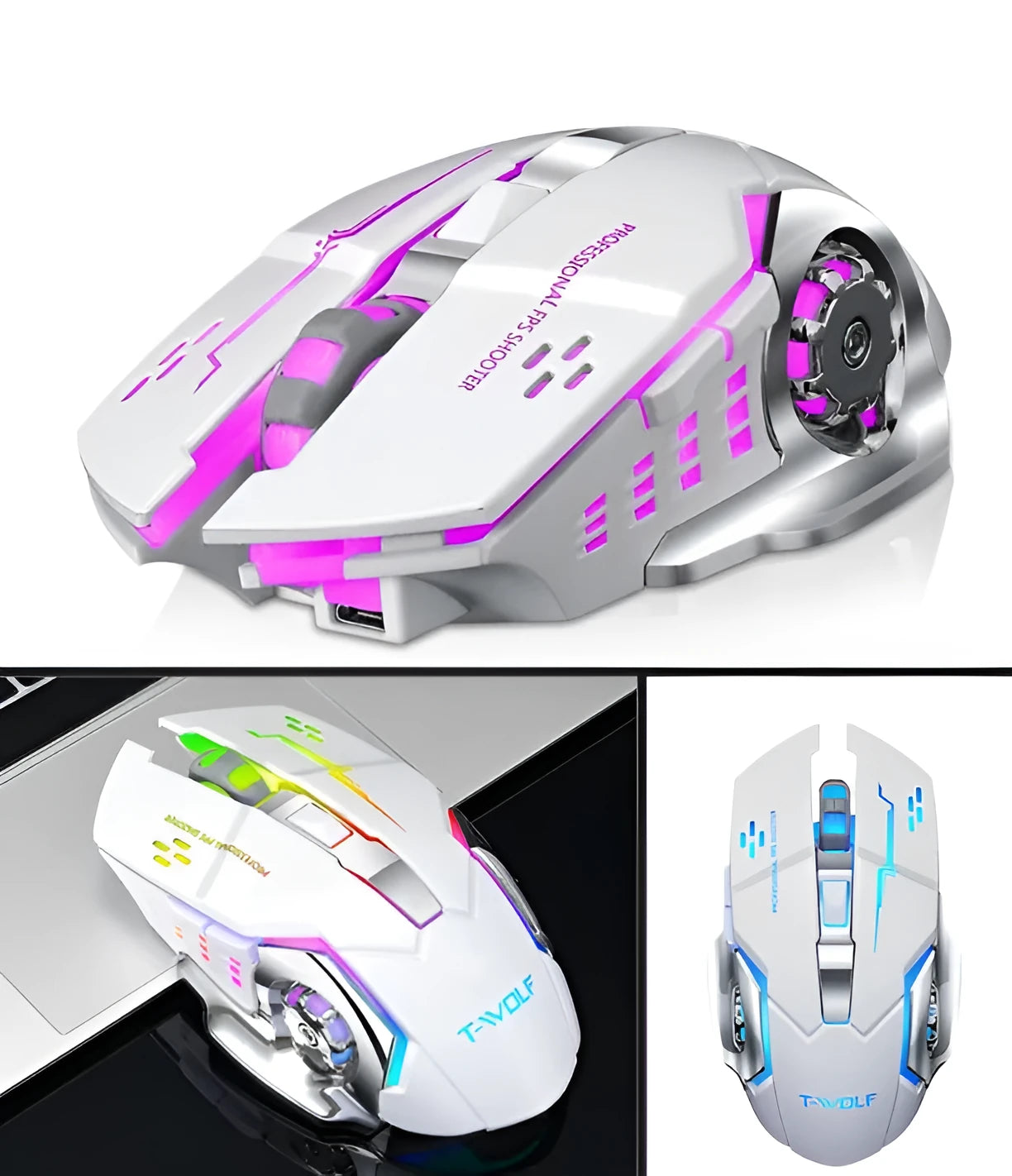 Black and white wireless charging mouse with silent click for laptop use