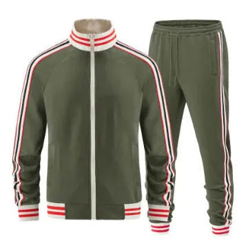 Turtleneck zipper cardigan trousers suit in polyester fabric streetwear style