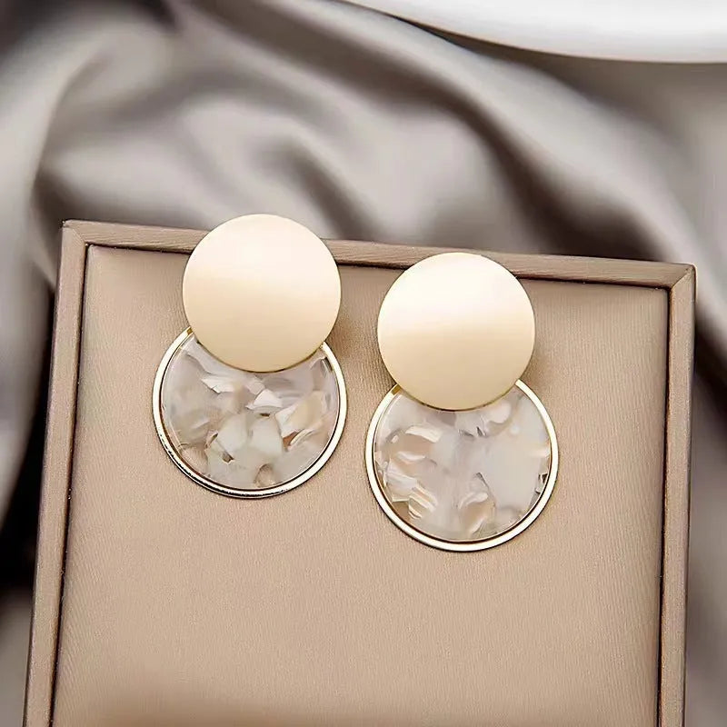 Round matte resin earrings with hypoallergenic dangle design in retro style