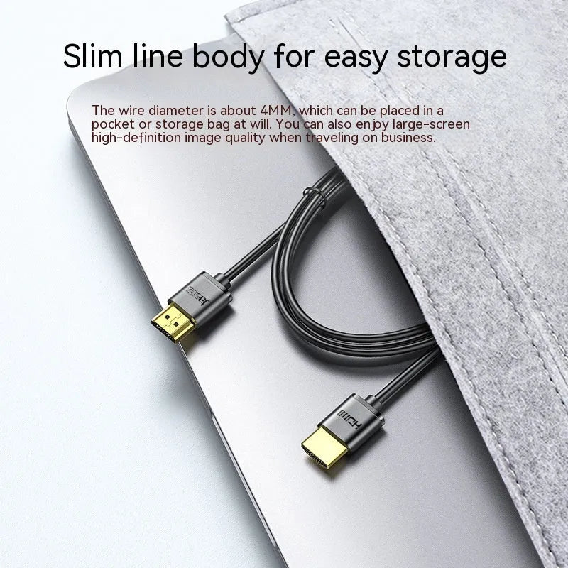 Gold-plated HDMI to HDMI computer connection cable with thin flexible black jacket.