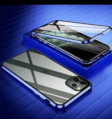 Anti-spy glass clamshell phone case in geometric design for iPhone, shown in multiple colour options