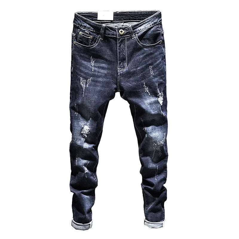 Men's slim-fitting skinny jeans in dark blue and light blue with micro-elastic denim fabric