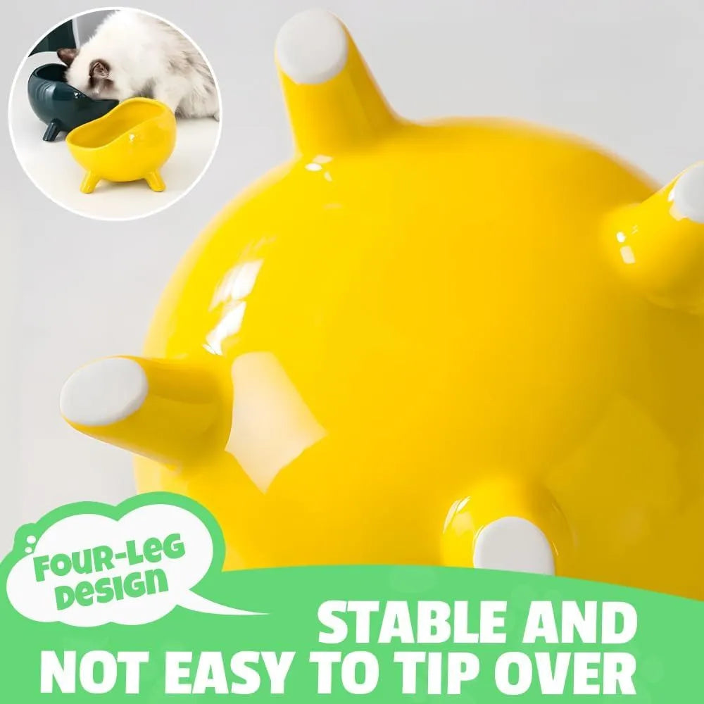 Green ceramic pet bowl with four-legged stable base and wide-mouth design