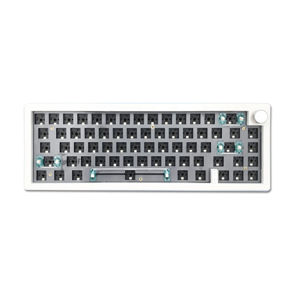 DIY RGB backlit mechanical keyboard kit with control knob shown in multiple colour options