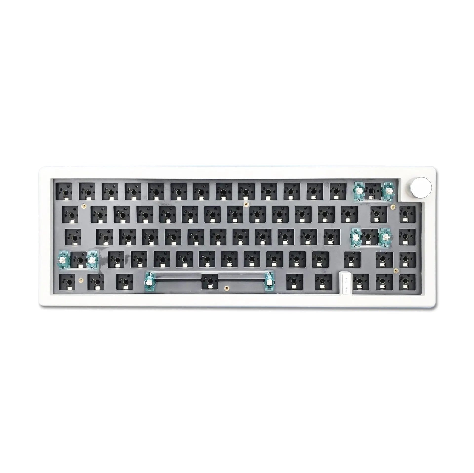 DIY RGB backlit mechanical keyboard kit with control knob shown in multiple colour options