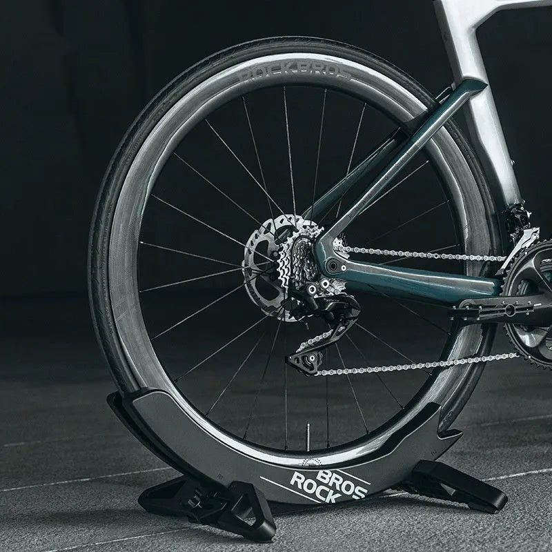 Black ABS plastic floor-standing bicycle parking rack holder for road and mountain bikes