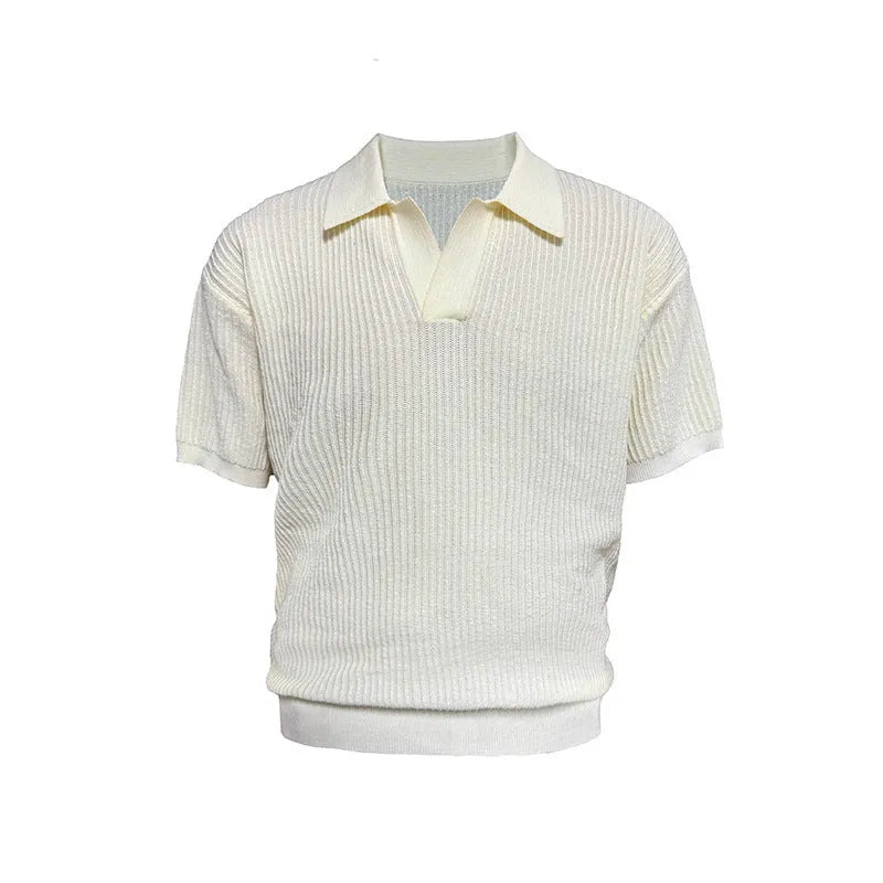 Business style polo shirt with striped collar in ice silk breathable fabric available in multiple colours and sizes
