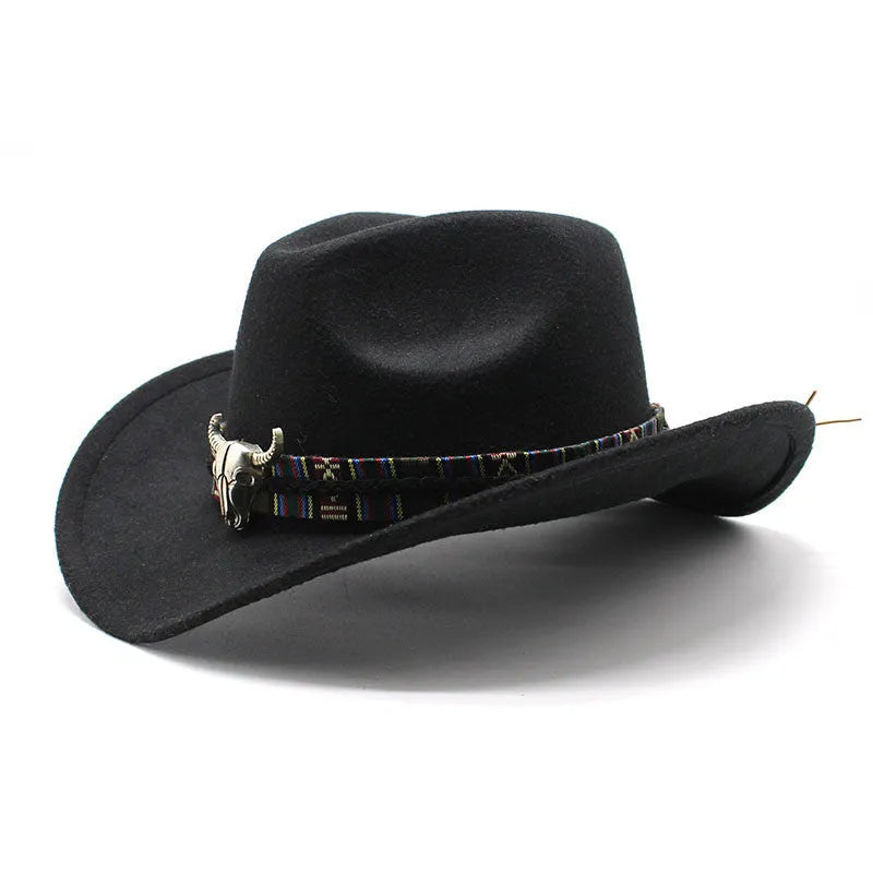 Wool blend Western cowboy hat with wide brim and bell crown in multiple colour options.