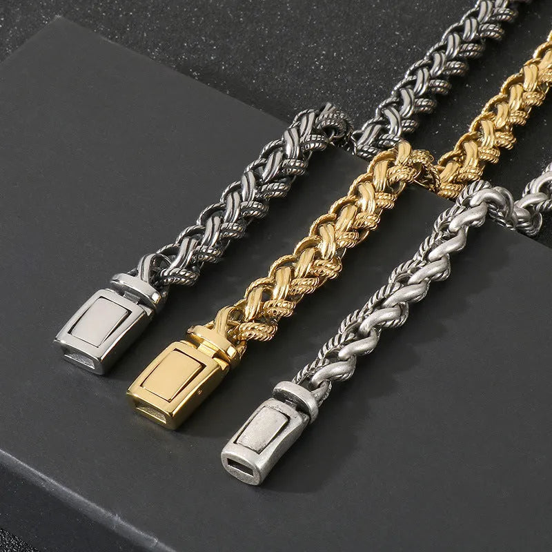 Men's titanium steel keel chain necklace with geometric links in antique silver finish
