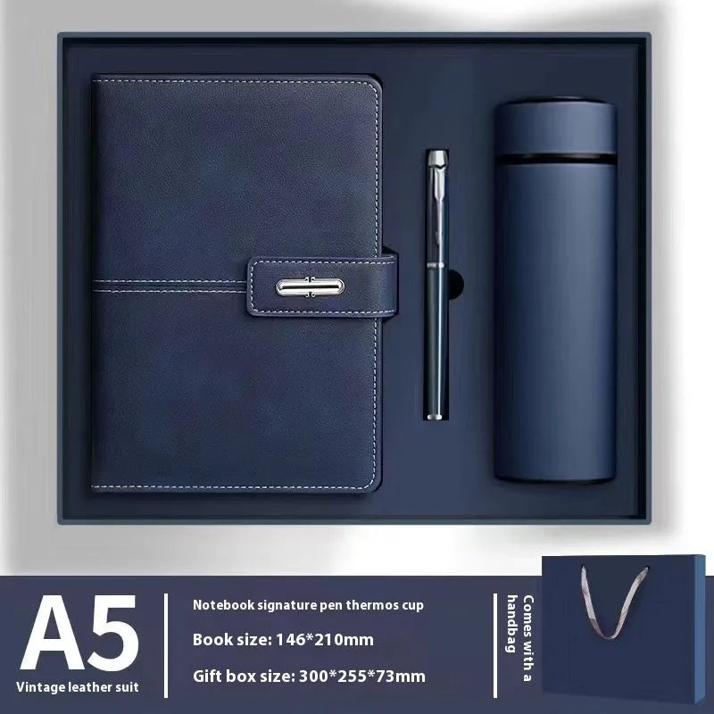 Customisable A5 notebook with PU leather cover in choice of colours, featuring wood-free paper.