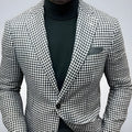 Men's slim fit two-button suit jacket with top-stitching pockets in a solid colour.
