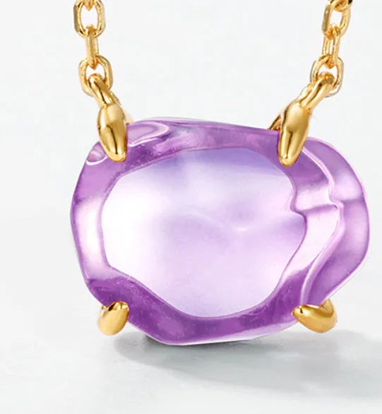 925 silver geometric necklace with pink amethyst electroplated finish