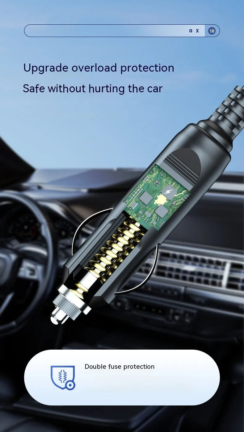 Wireless car air pump with digital display featuring vacuum cleaner function and emergency lighting