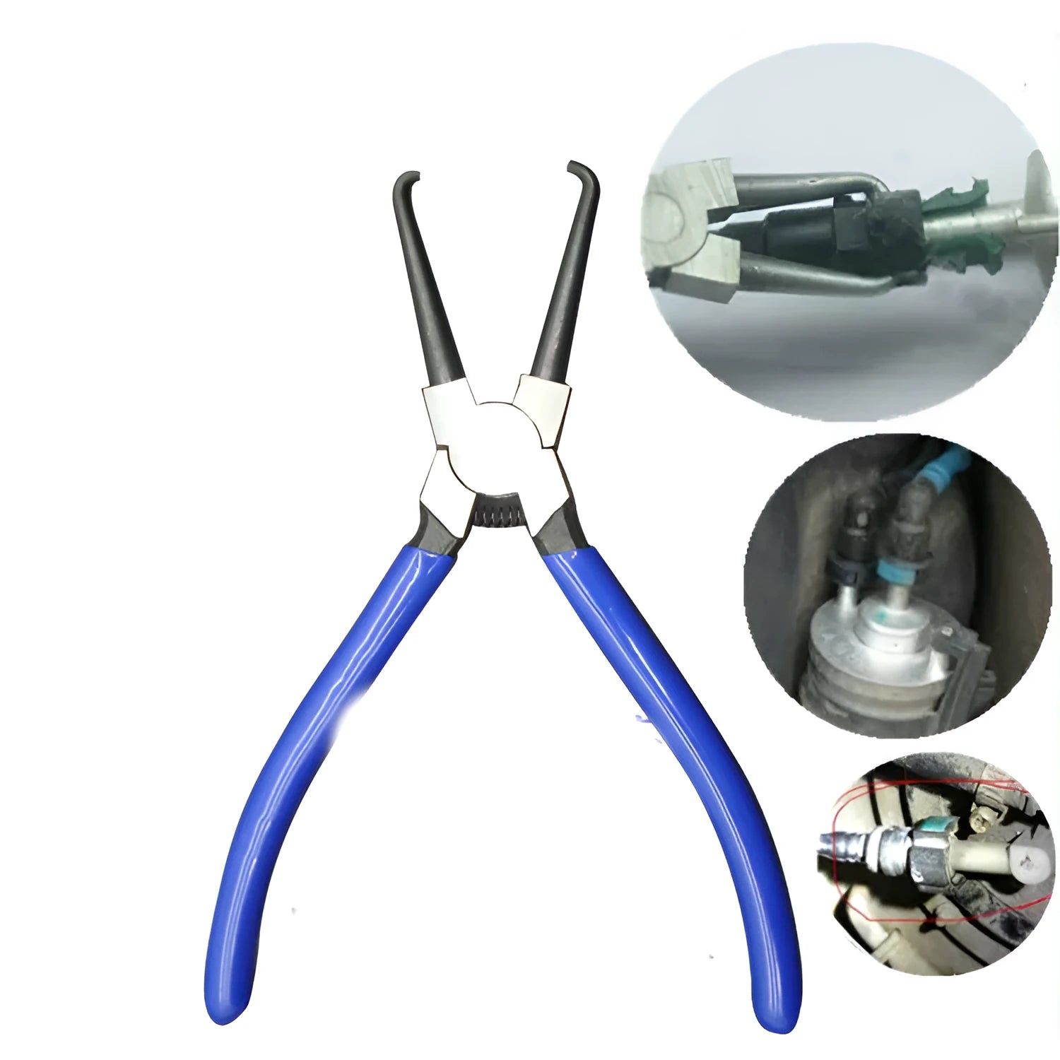 Iron and rubber caliper tubing pliers tool for automotive fuel line fittings in L and S sizes.