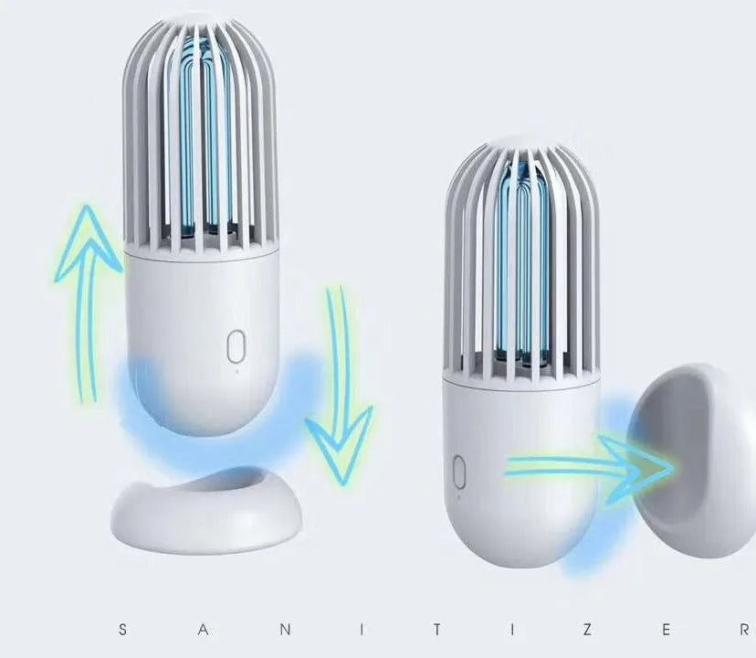 Portable capsule ultraviolet disinfection lamp in black, brown, green or white with compact 52x52x136mm body
