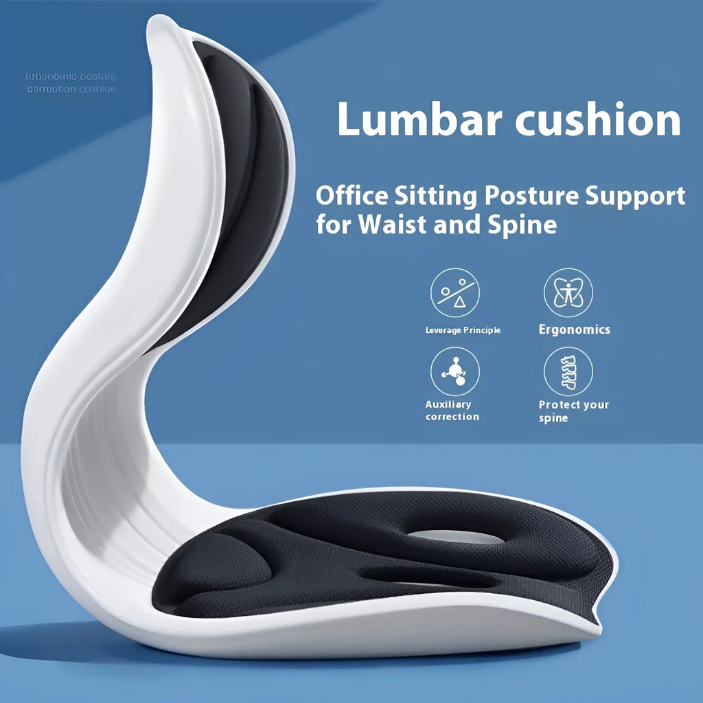 Memory foam lumbar support chair cushion with adjustable strap in gray colour