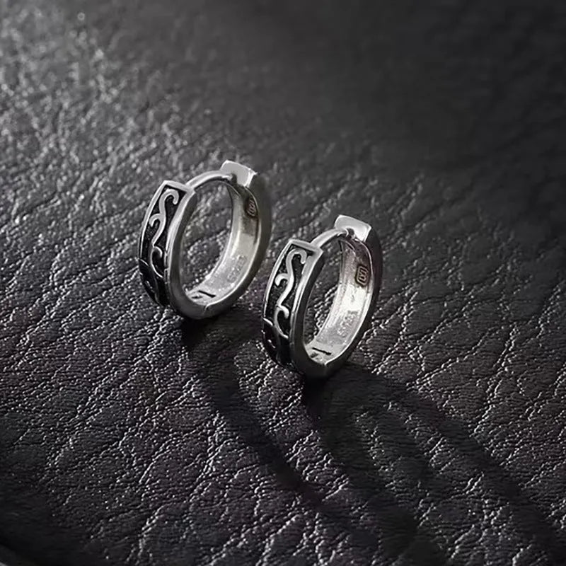 Men's silver-toned geometric copper earrings for hip hop style, shown in 10mm and 14mm sizes.