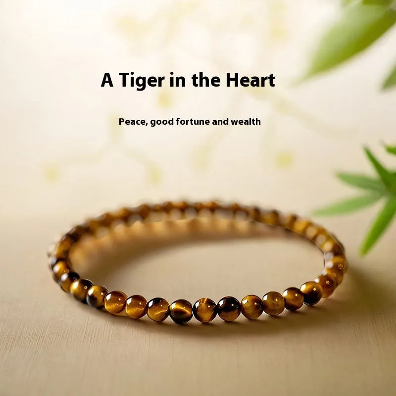 Chinese style geometric tigereye stone bracelet with round beads in handcrafted design